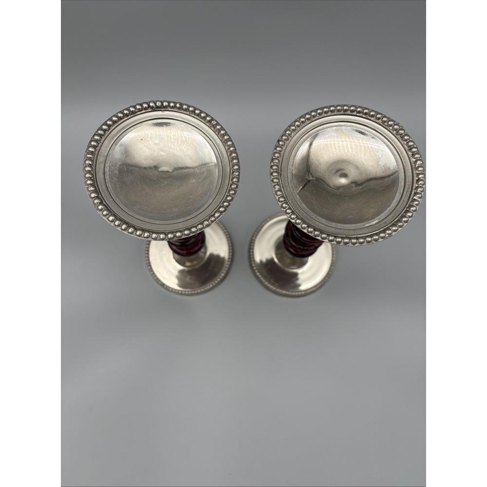 Pillar Candle Holder Set of 2 Made In India Metal Glass Beaded Design Vintage - Picture 9 of 16